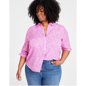 ON-34TH Pink Floral Shirt 3X Sweet Orchid Blouse Recycled Fabric Spring